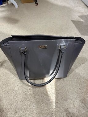 kate spade Gray Patent Leather Tote with Gold Plaque